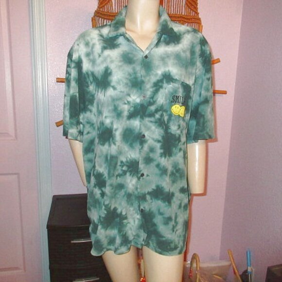 Smiley Face H&M Terry Cloth Shirt Size XXL Button Up Space Dye Hippie Grunge Y2K - Picture 1 of 11